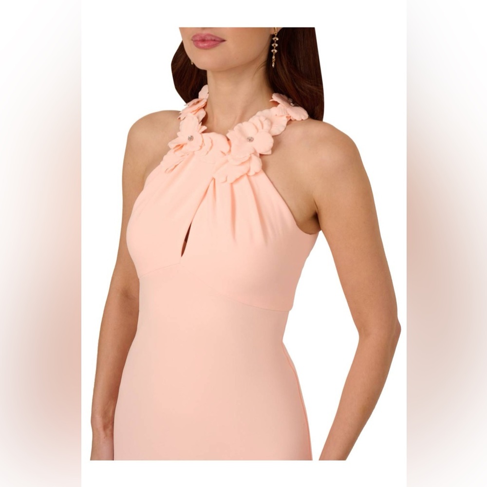 Adrianna Papell Women's Rosette Halter Crepe Gown - Picture 4 of 8